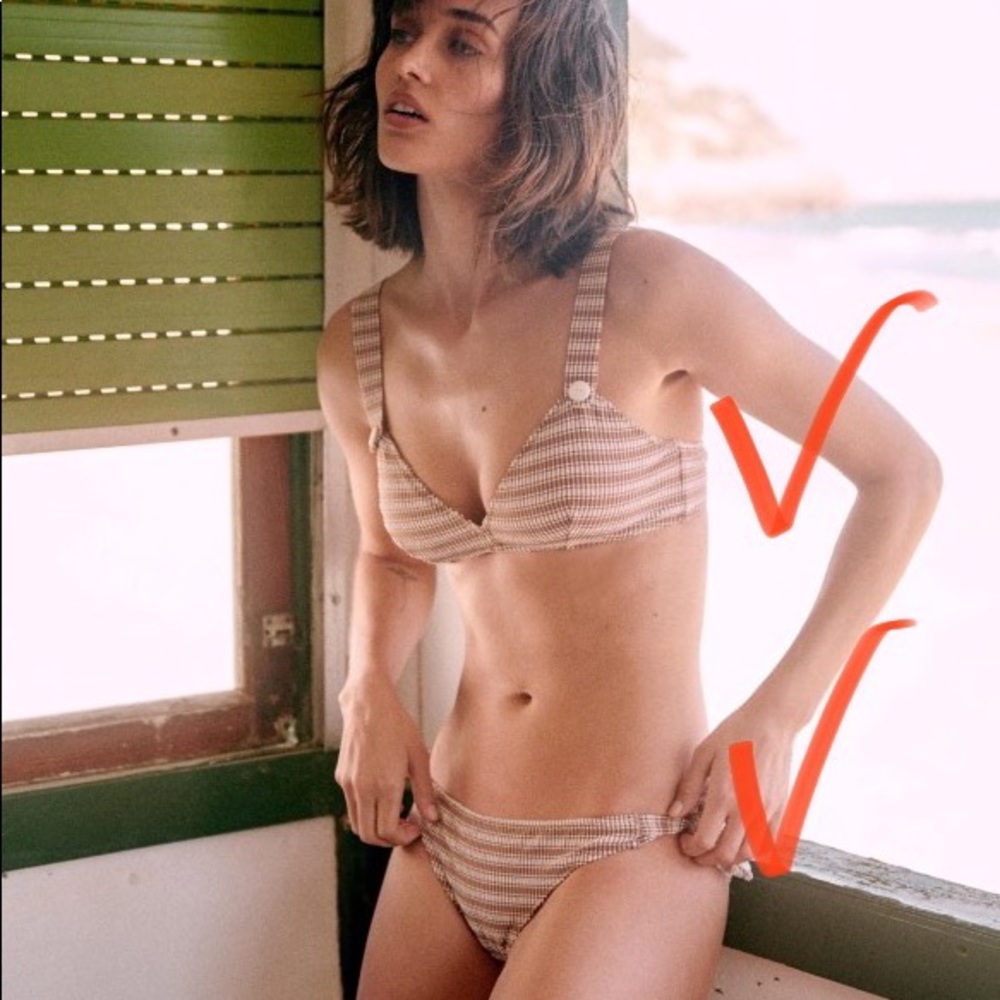 Sezane Beige and White Striped Bikini Set